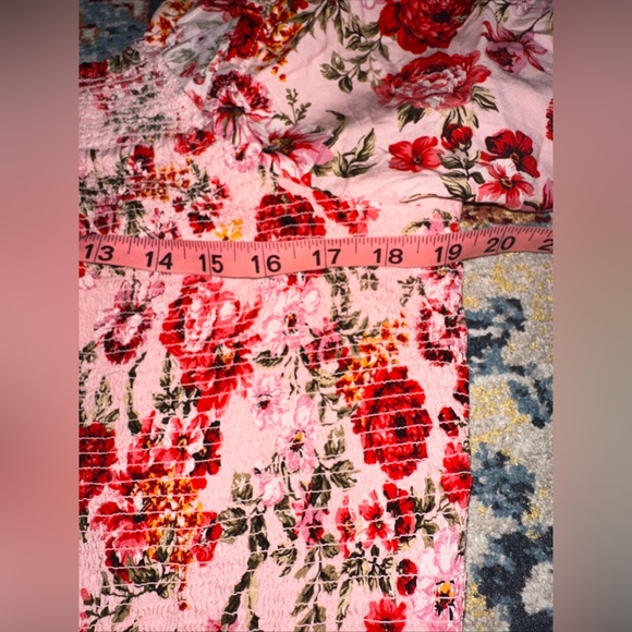 Old Navy 2X Floral Smocked Mini Dress Pink Red Boho Cottagecore Long Sleeve - Picture 12 of 12